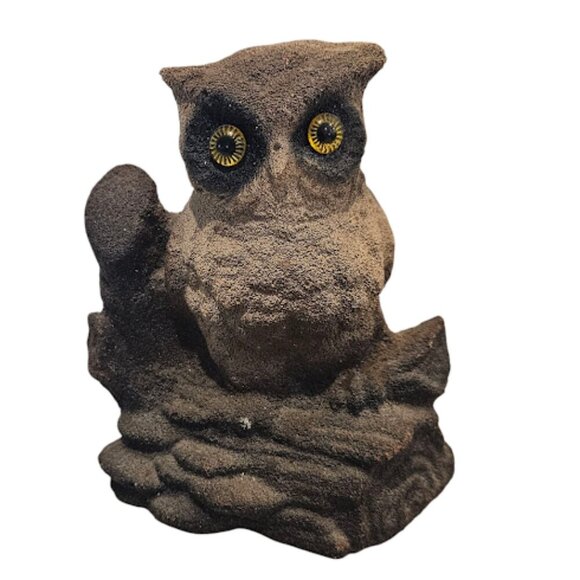 Vintage Owl Branch Figurine Mid Century Modern Tabletop Decor Small Yellow Eyes - Picture 1 of 6